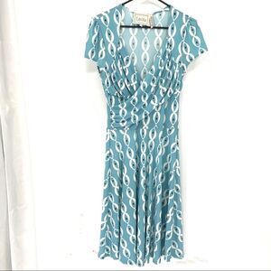 Leota Maternity Jersey Knit Geo Print Cap Sleeve Faux Wrap Dress M